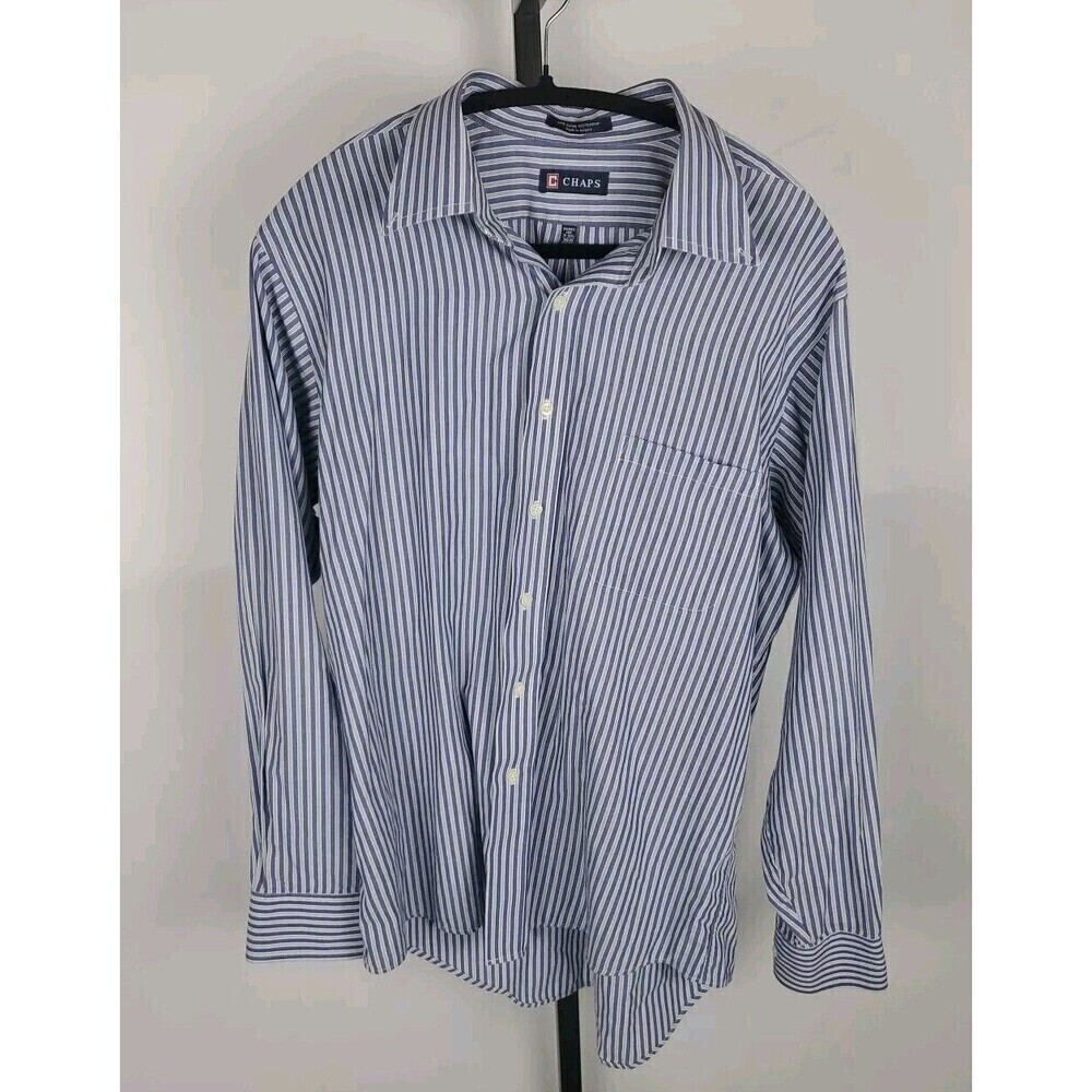 Chaps Shirt Mens Large Striped Purple Blue Button Long Sleeve Pocket